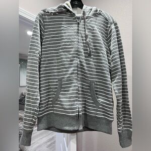 Faded Glory Gray and White Fleece Lined Zip-Up Sweater/ Jacket